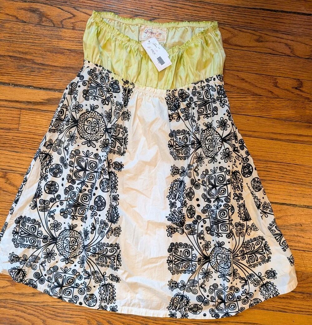NWT Gypsy Mini Strapless Dress Women's M Pockets Black Line Green White $135